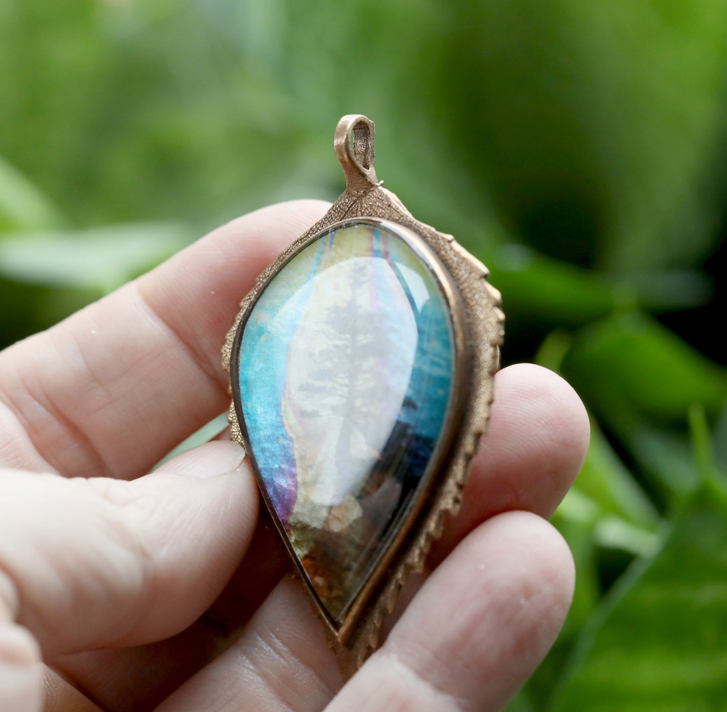 Handmade Birch Leaf pendant with Beautiful Image Featuring a tree