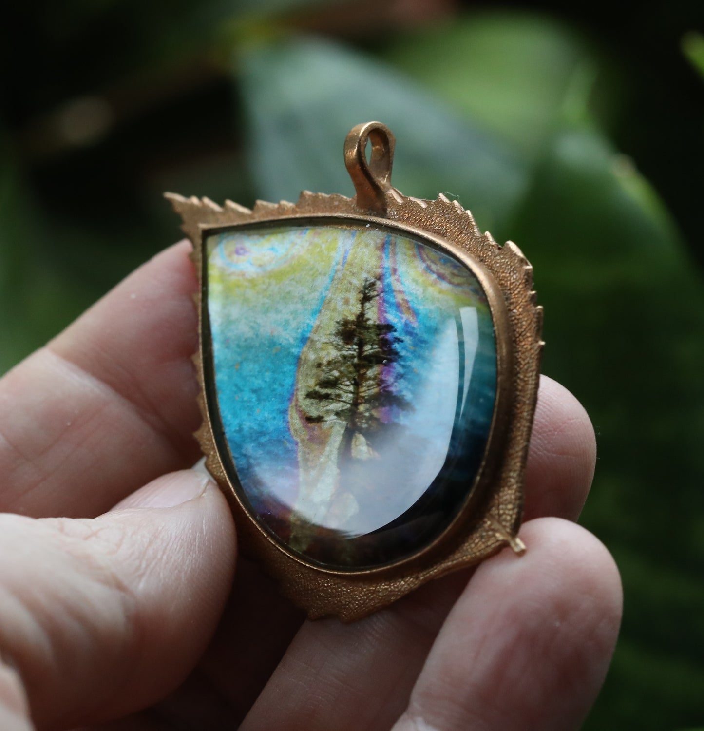 Handmade Birch Leaf pendant with Beautiful Image Featuring a tree