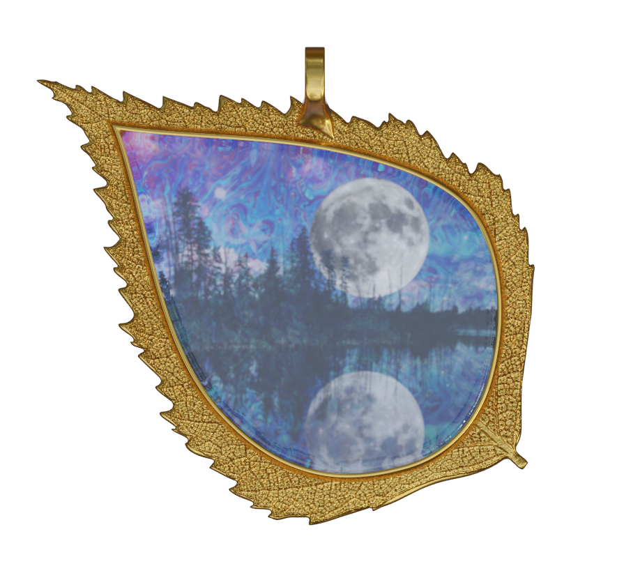 Handmade Birch Leaf pendant with Beautiful Image Featuring the Moon and te Carina Nebula