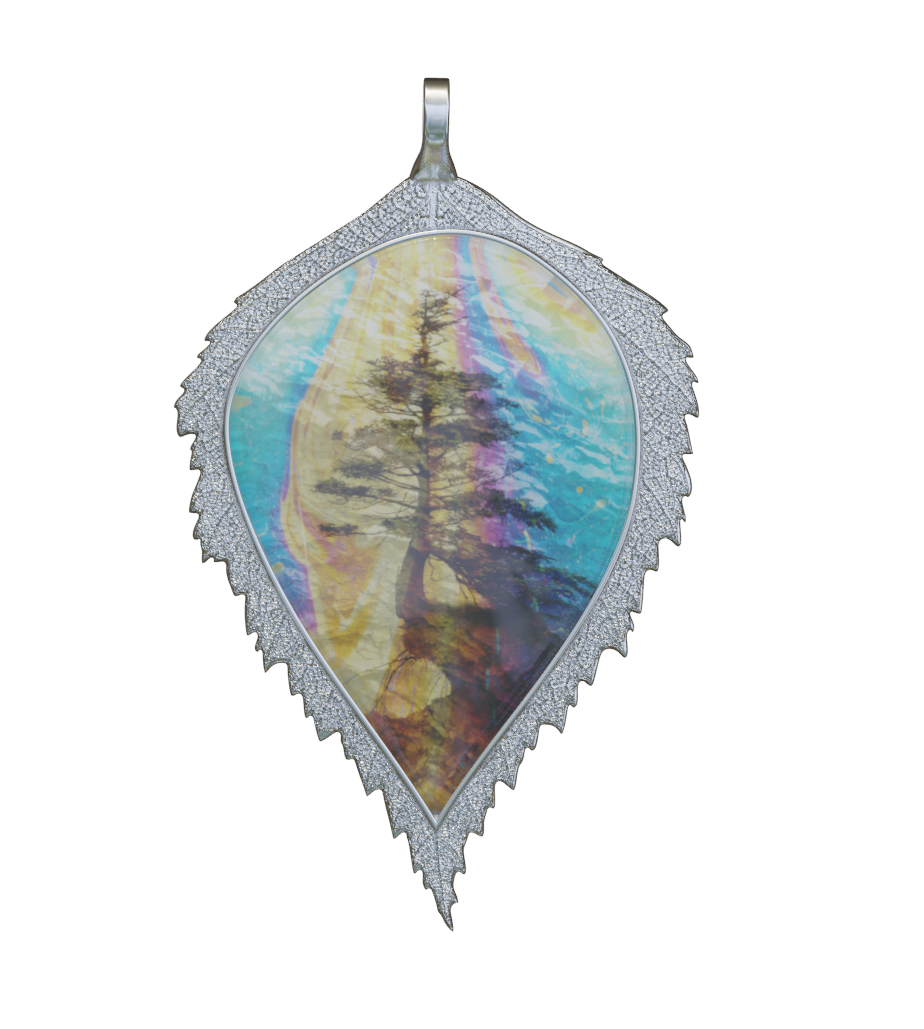 Handmade Birch Leaf pendant with Beautiful Image Featuring a tree