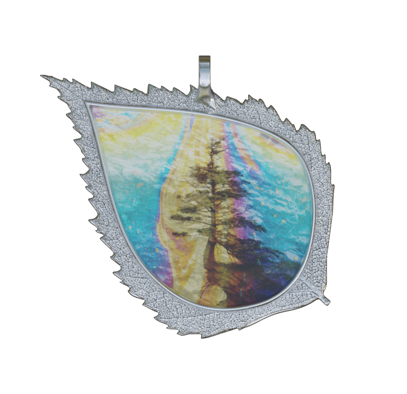 Handmade Birch Leaf pendant with Beautiful Image Featuring a tree