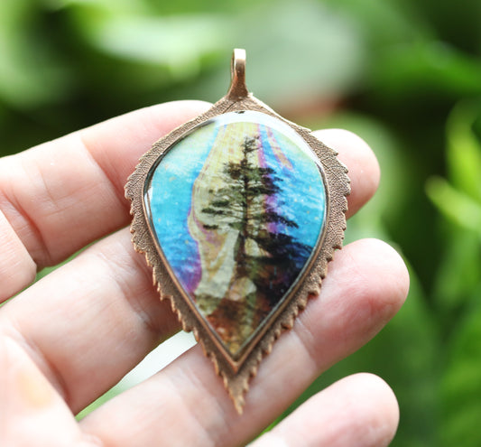 Handmade Birch Leaf pendant with Beautiful Image Featuring a tree