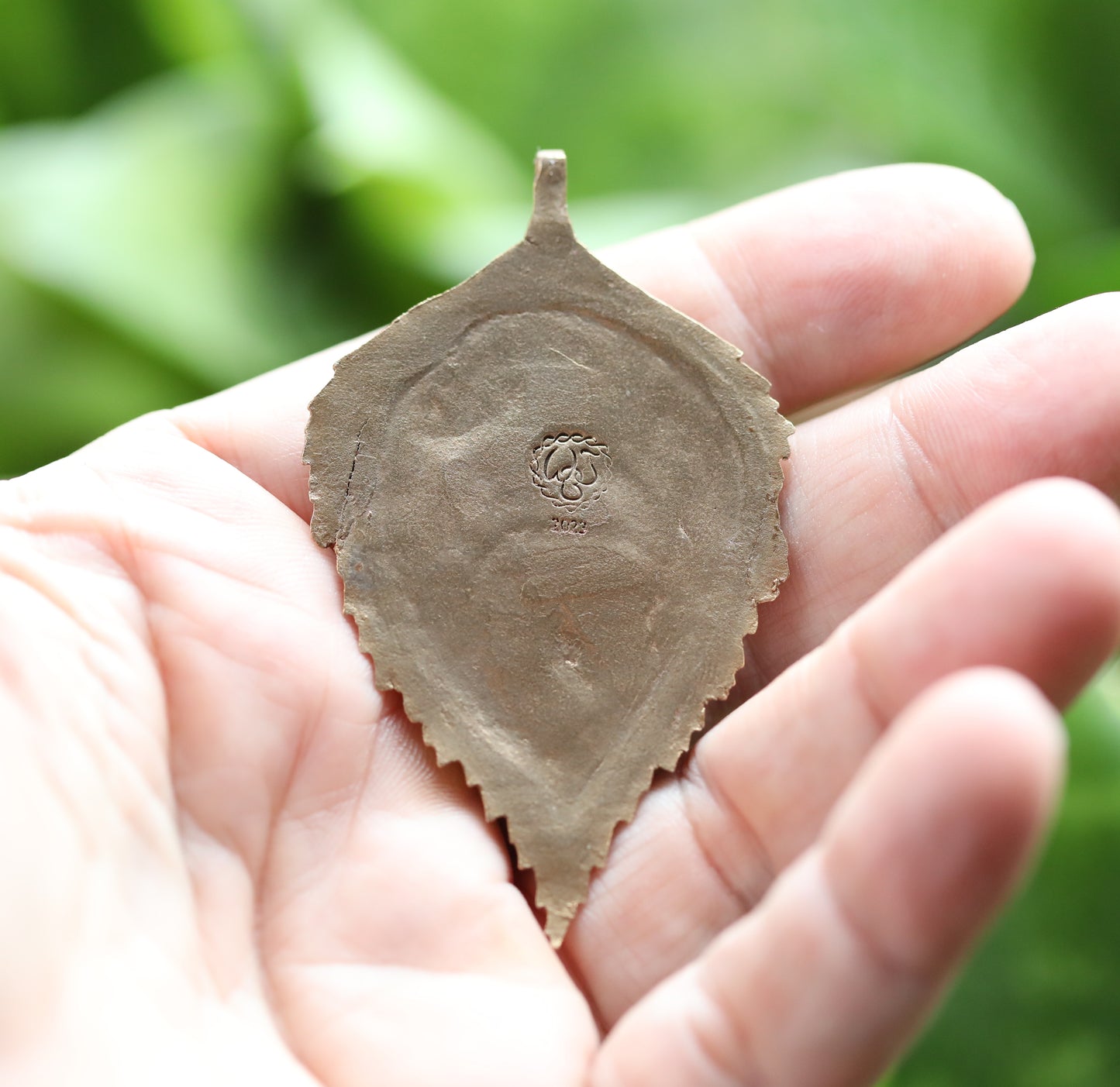 Handmade Birch Leaf pendant with Beautiful Image Featuring a pond