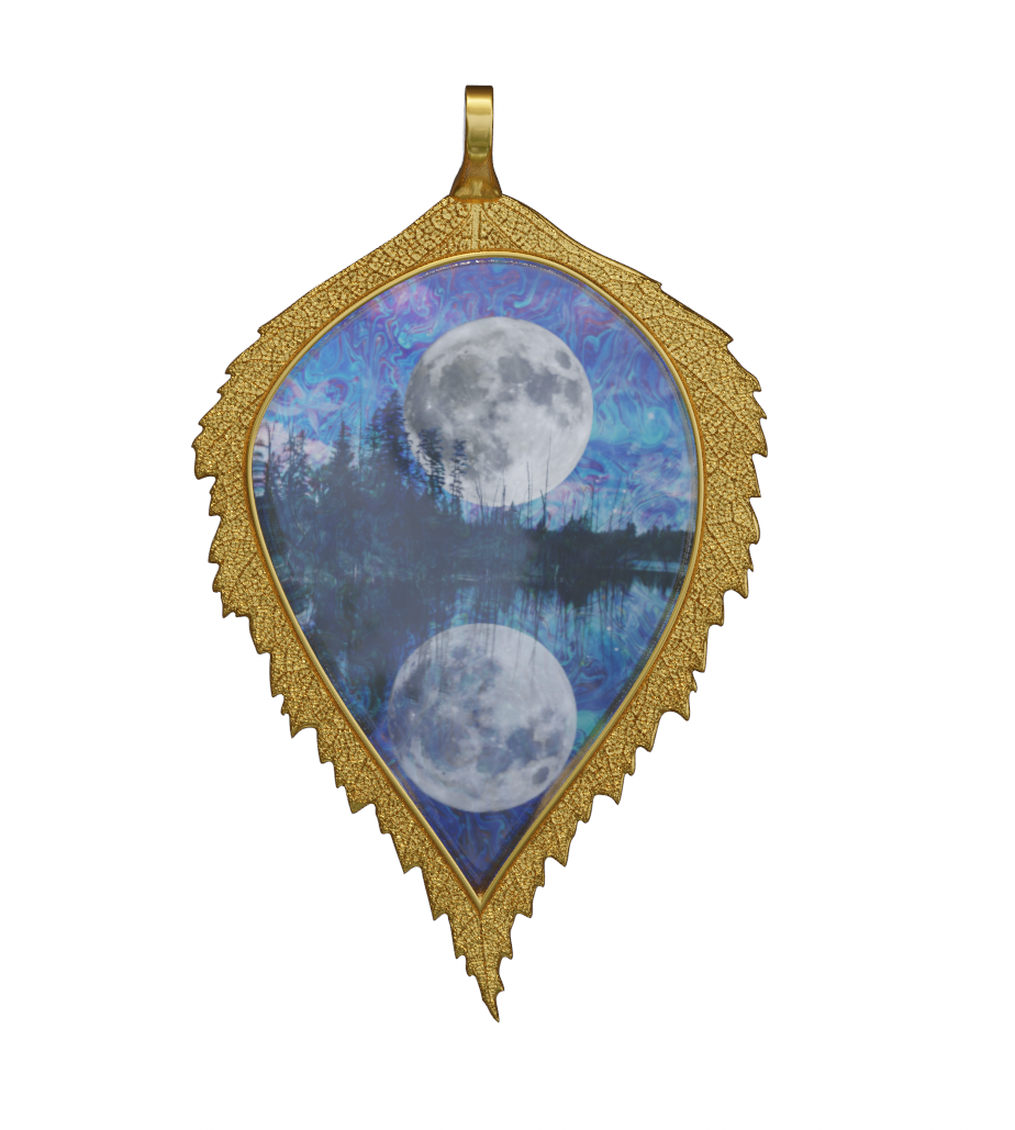 Handmade Birch Leaf pendant with Beautiful Image Featuring the Moon and te Carina Nebula