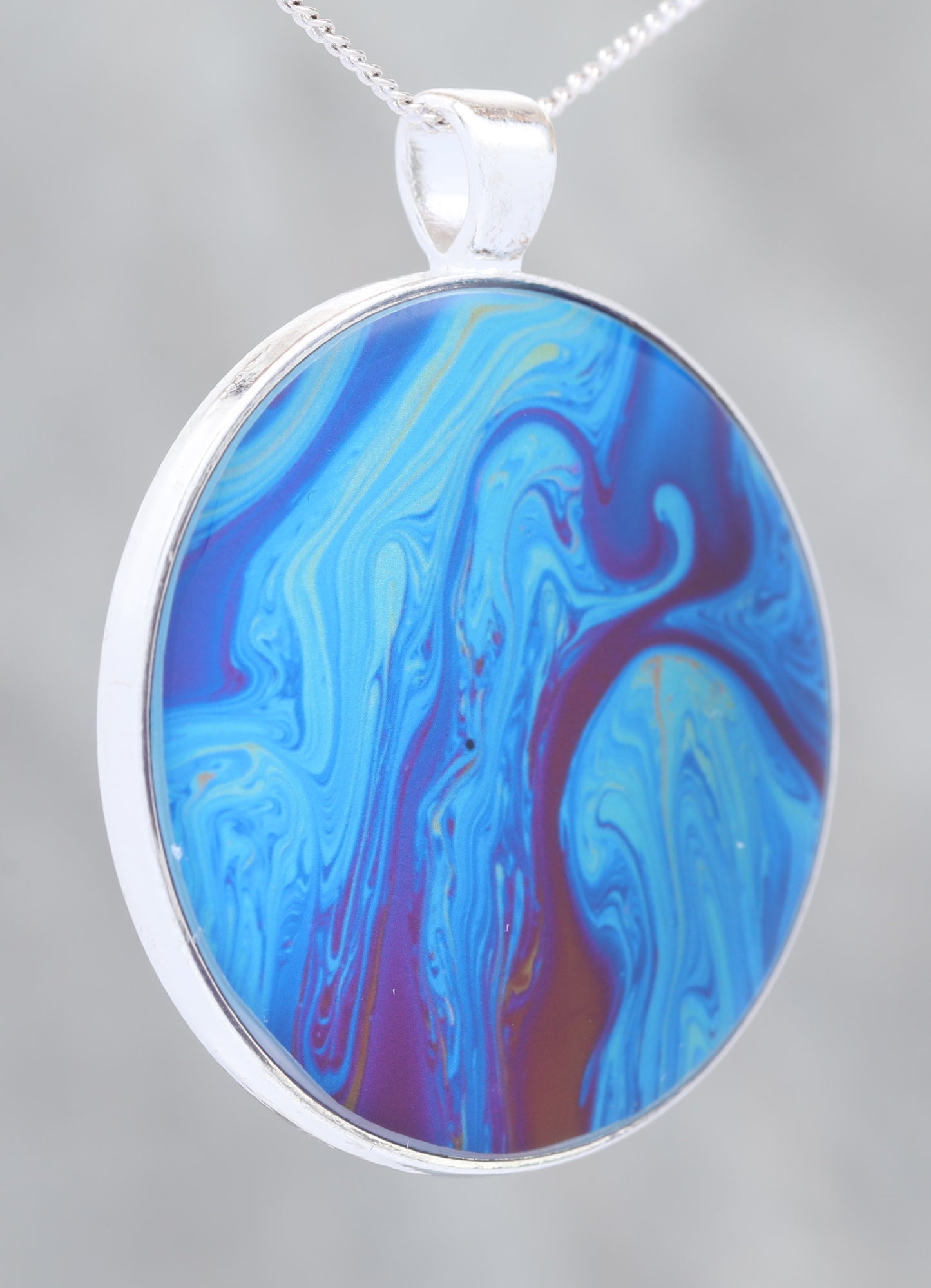 Blue Rage  - Glow-in-the-dark pendant with a beautiful abstract soap film pattern