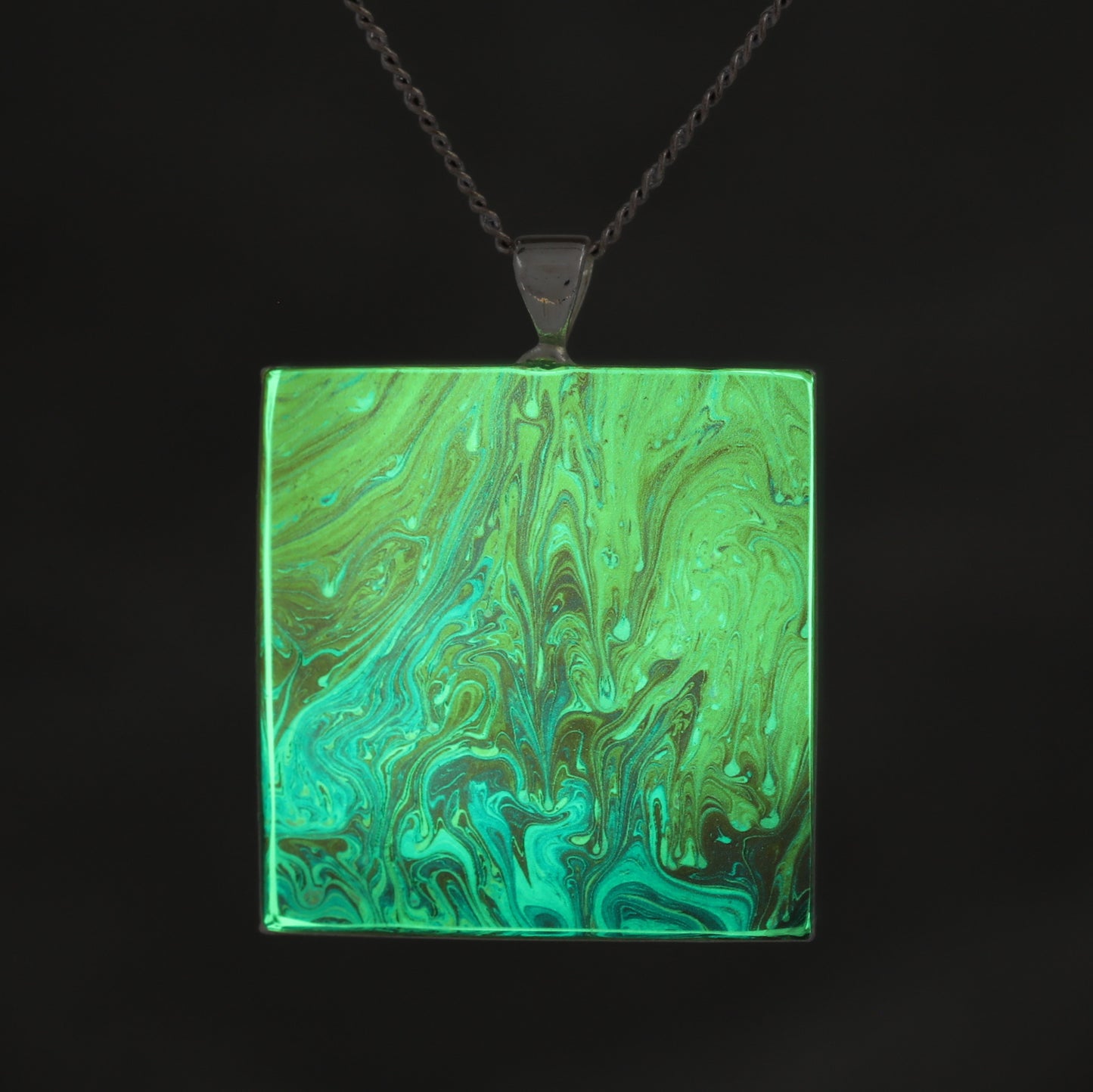Crimson Rain - Glow-in-the-dark pendant with a beautiful abstract soap film pattern