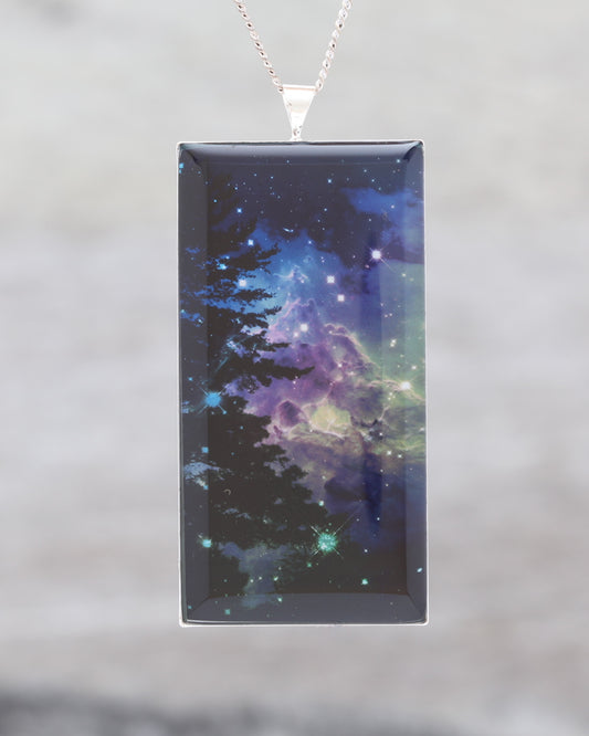 Green and Purple Monkey's Head Nebula, With Tree - Beautiful glow-in-the-dark Astronomy Pendant from the Centre of our Galaxy