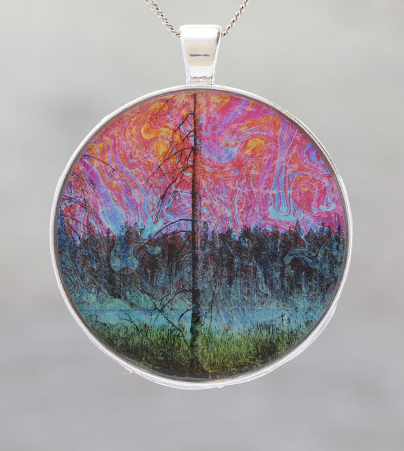 Spirited Pond  - Glow-in-the-dark pendant with a beautiful image of trees