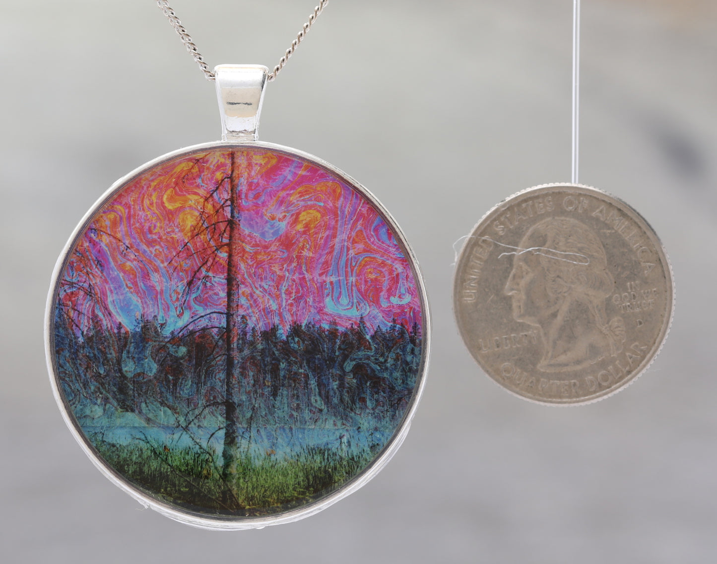 Spirited Pond  - Glow-in-the-dark pendant with a beautiful image of trees