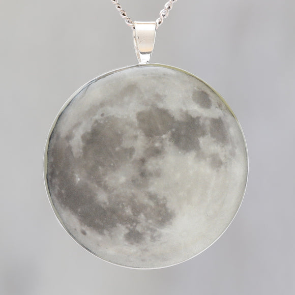 Supermoon!  Silver-plated pendant necklace with a beautiful photograph of the full moon