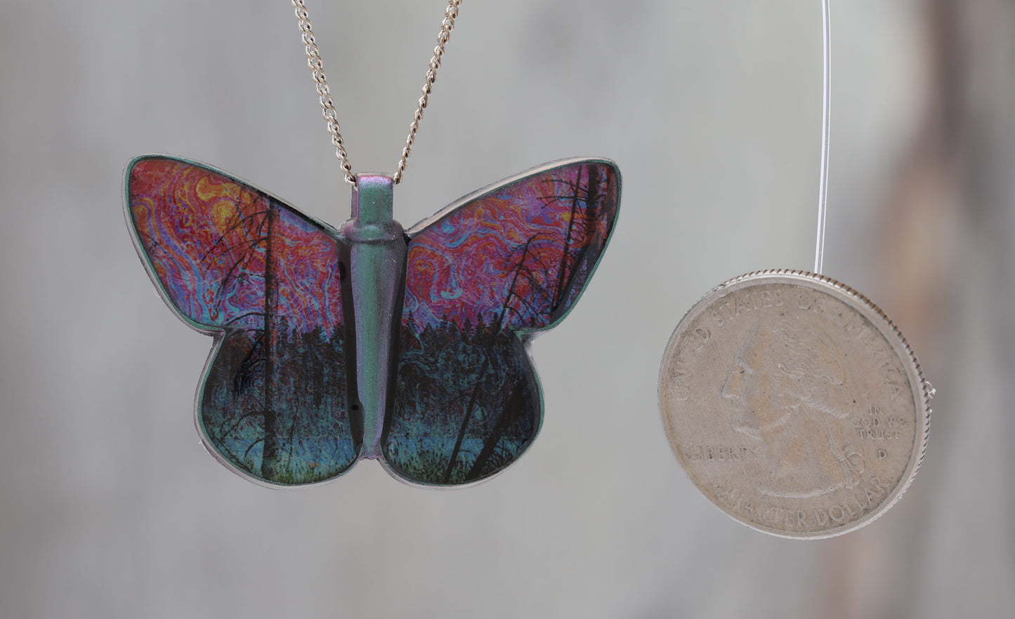 Spirited Pond - Abstract Butterfly Pendant made with a photo of a pond and of Soap Film!