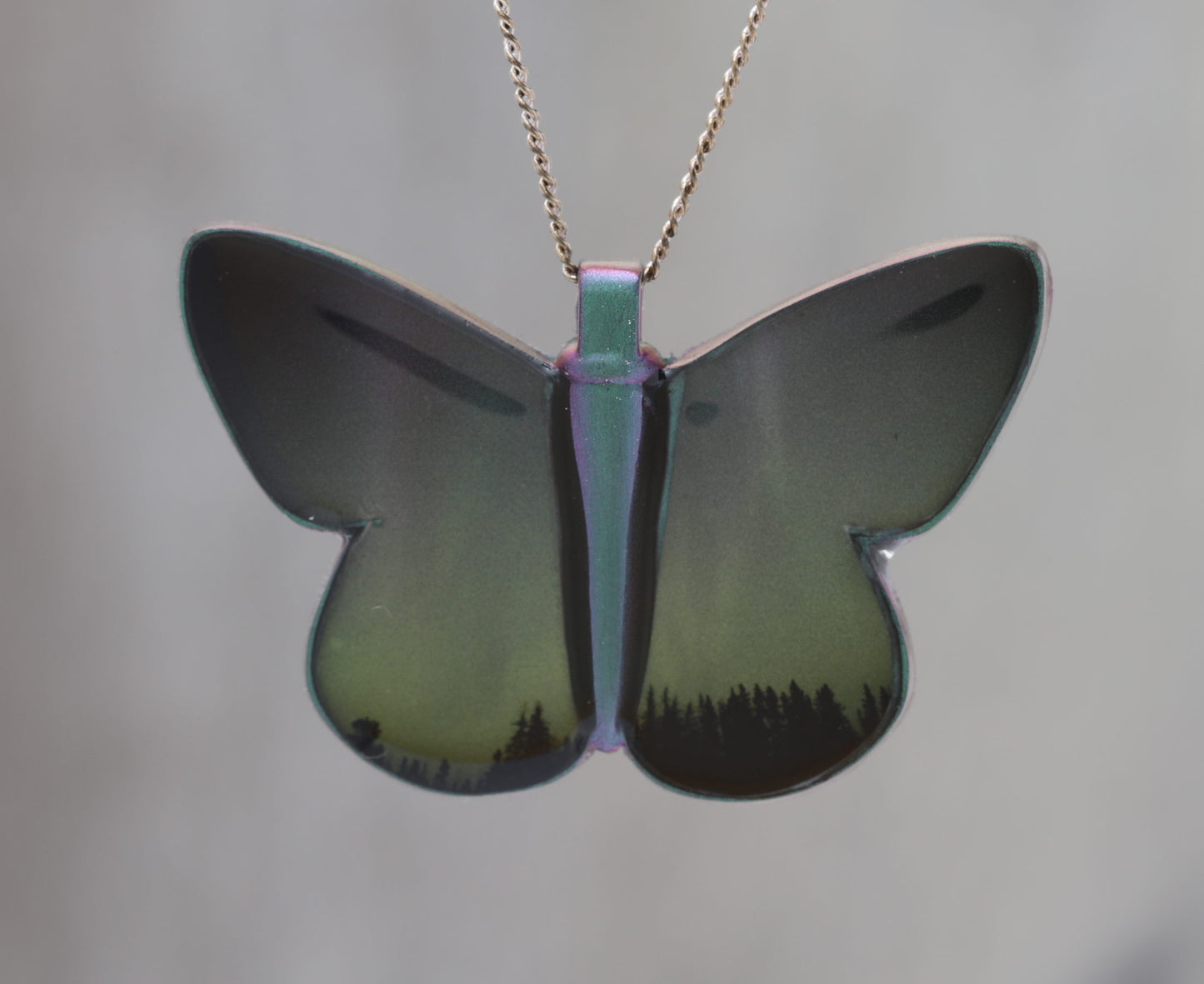 Northern Lights - Astronomy Butterfly Pendant made with a photo of the Aurora