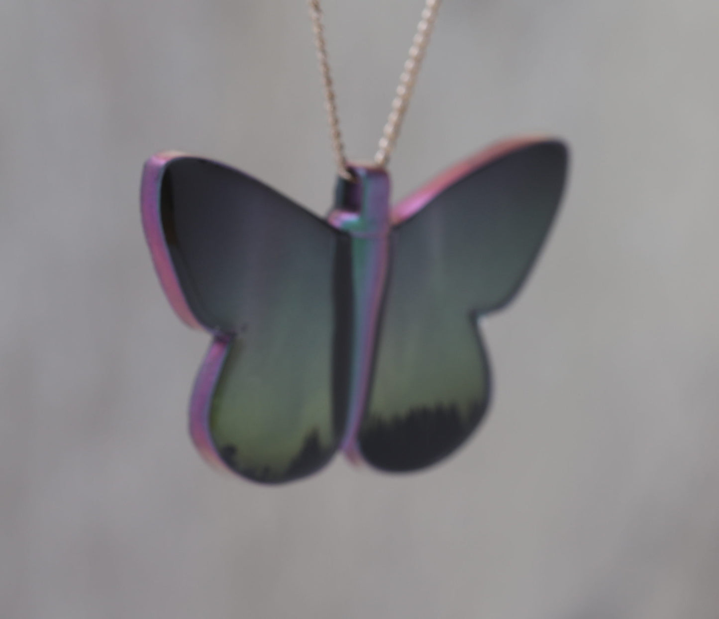 Northern Lights - Astronomy Butterfly Pendant made with a photo of the Aurora