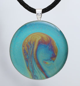 Dancing in Circles  - Glow-in-the-dark pendant with a beautiful abstract soap film pattern